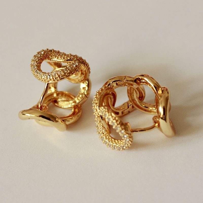 designer jewelry dangle chain earrings clip rectangular thin earring female four-pointed star pendant dangles gold diamond-encrusted zircon chain weave