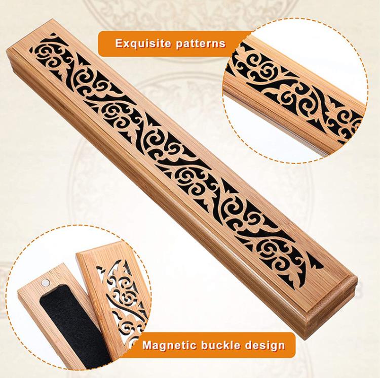 Bamboo Wood Incense Stick Holder Ash Burner Wooden Incense-Holder Insence Box Ash-Burner SN4772