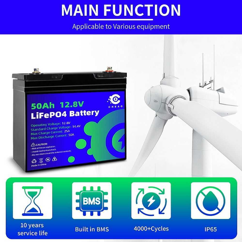 12V 50Ah LiFePO4 Deep Cycle Lithium Iron Battery with Built-in BMS for RV Camping Cabin Marine Off-Grid System Maintenance-Free