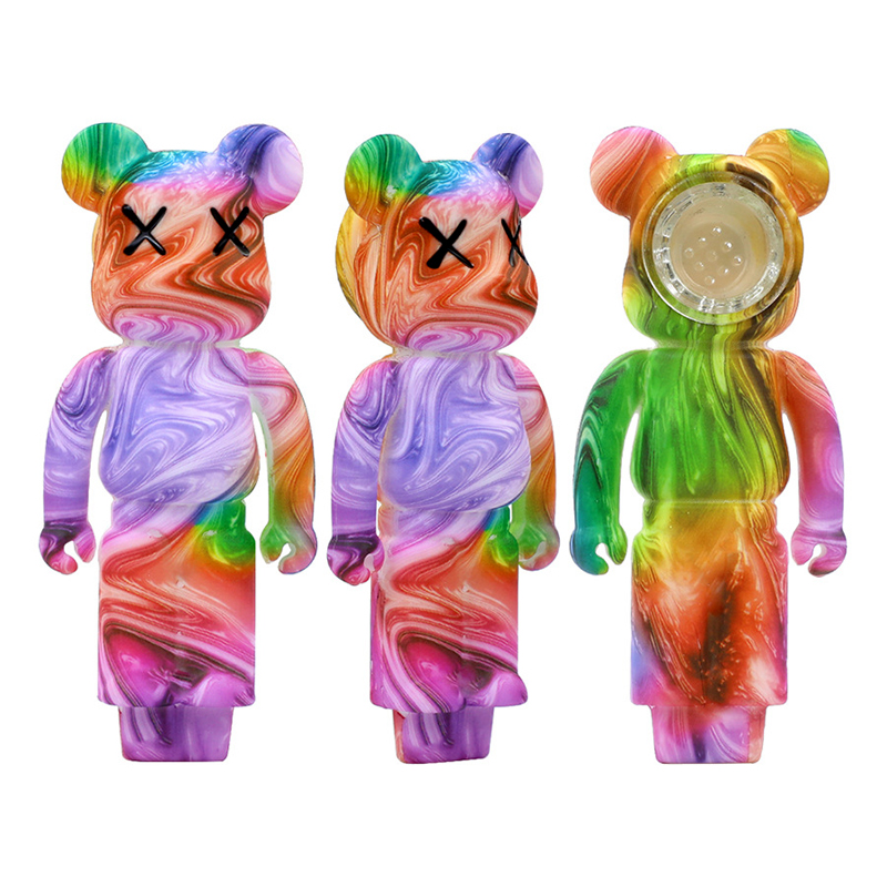 Colorful Violent Bear Shape Silicone Smoking Pipes For Dry Herb Tobacco Set Angry Bears Design Hand Pipe With Glass Bowl