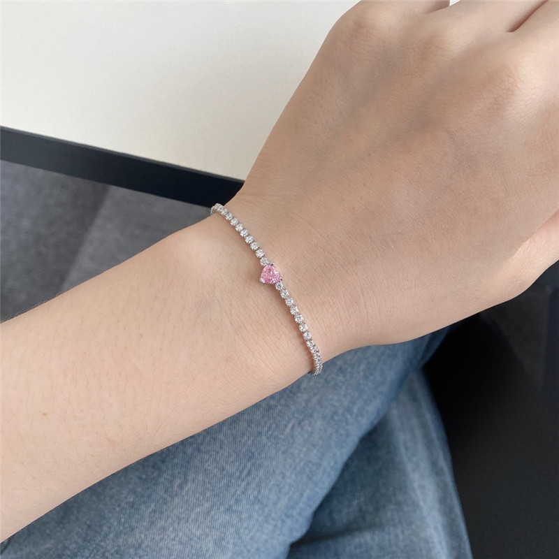 8a kubieke zirkonia 5x5mm hart tennis armband ontwerper voor vrouw luxe 925 sterling zilveren sieraden wit roze blauwe ketting charm dames diamant armband geschenkdoos