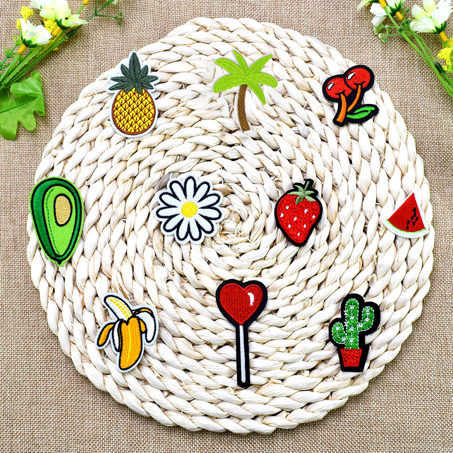 10 個の果物と植物の衣類用刺繍パッチアイロン転写アップリケパッチバッグジーンズ用 DIY 刺繍 Stick2312