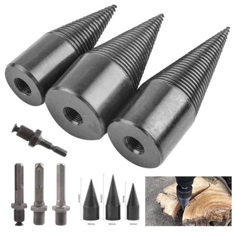 Wood Splitter Drill Bits Removable Firewood Log Drill Bit Wood Cone Driver