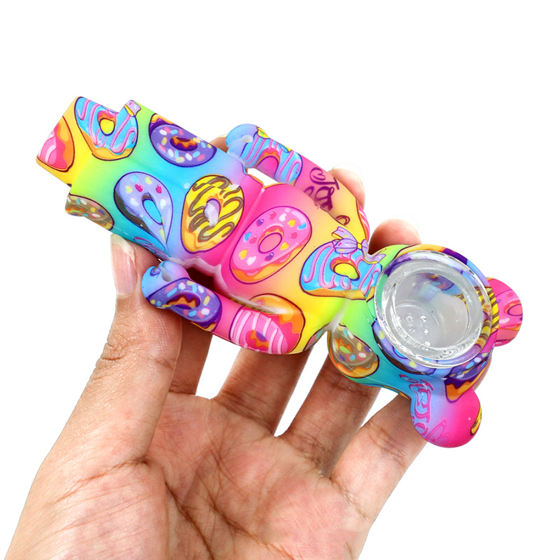 Colorful Violent Bear Shape Silicone Smoking Pipes For Dry Herb Tobacco Set Angry Bears Design Hand Pipe With Glass Bowl