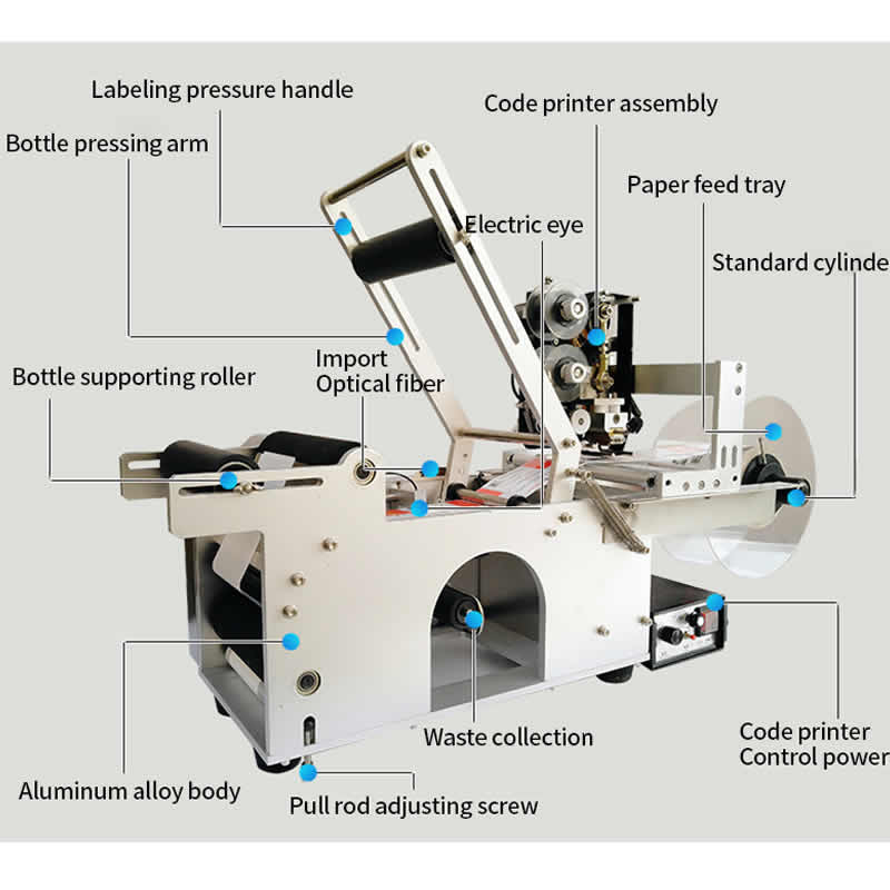 Máquina de etiqueta de garrafa e codificação de garrafas redondas de LT-50D automática com uma gravadora de data Distribuidor de etiqueta autônoma de 20 a 130 mm