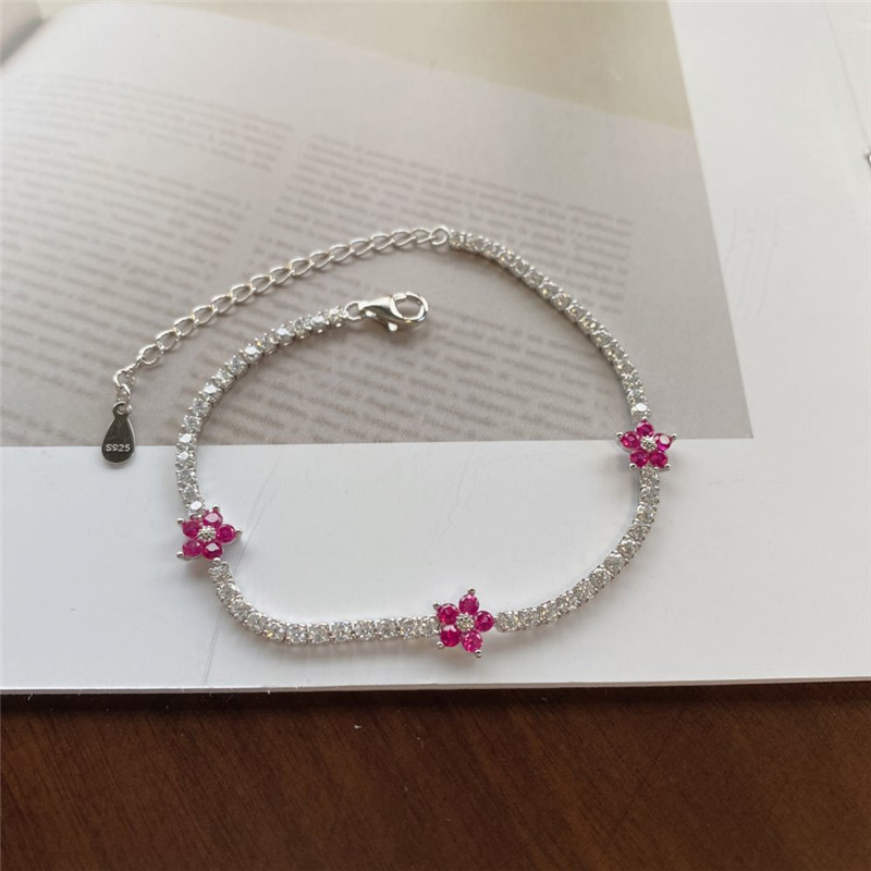 Luksusowy projektant bransoletki tenisowej For Woman Flower 925 Srebrny biżuteria Pink niebieska zielona zielona 5a Cubic Cyrconia Charm Women Bransoletka Diamentowa Bransoletka