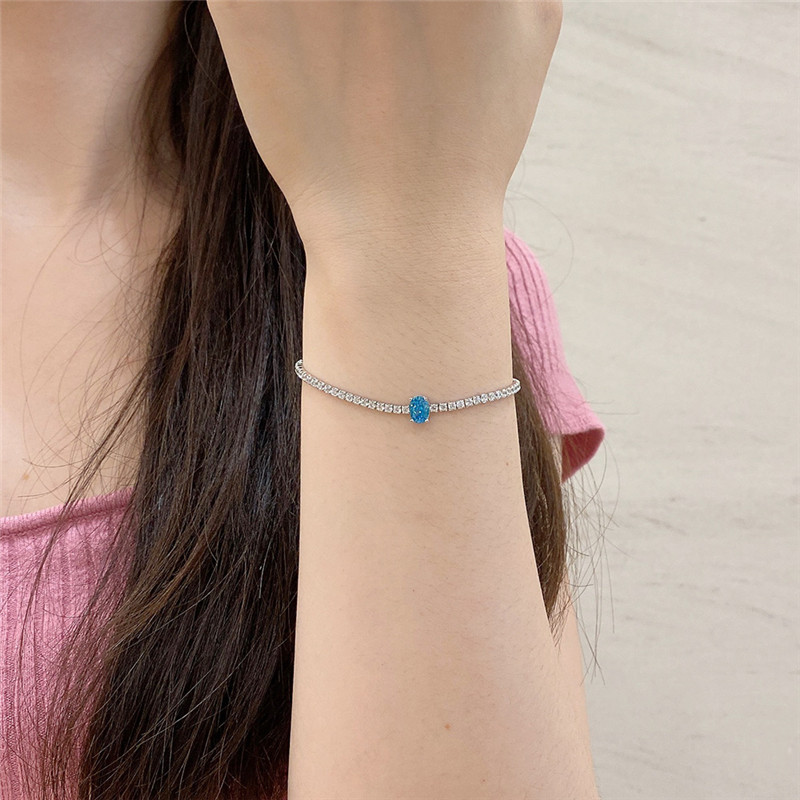 Lujo 8A Cubic Zirconia 5x7mm Pulsera de tenis ovalada Diseñador para mujer Joyería de plata de ley 925 Rosa Azul Blanco Cadena Charm Pulsera de diamantes para mujer Caja de regalo