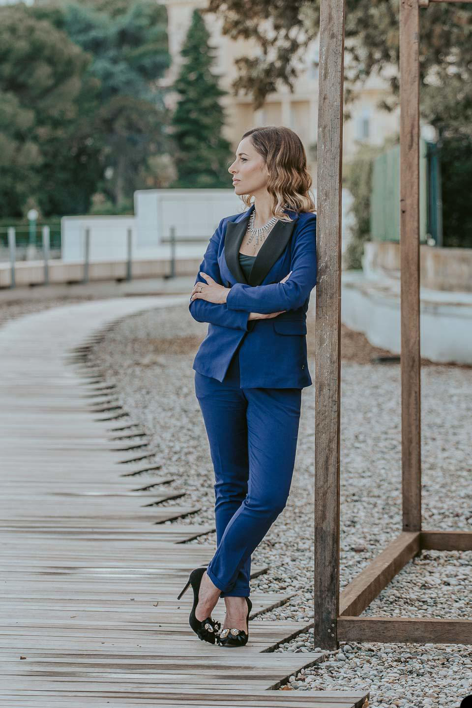 Schwarze blaue Frauen Hosen Anzüge Schlanker Fit Promi Outfits Abendparty Mutter der Braut Hochzeit Formal 