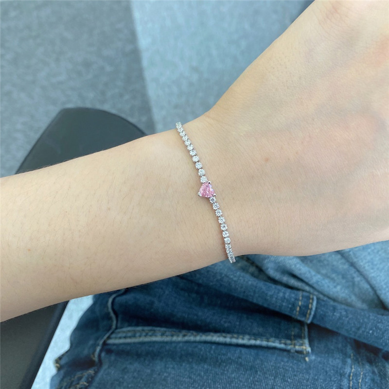 8a kubieke zirkonia 5x5mm hart tennis armband ontwerper voor vrouw luxe 925 sterling zilveren sieraden wit roze blauwe ketting charm dames diamant armband geschenkdoos