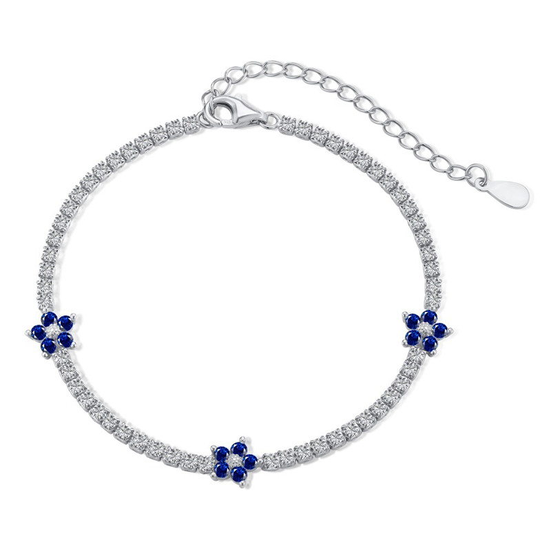 Pulsera de tenis de lujo Diseñador para mujer Flor 925 Joyas de plata esterlina Rosa Azul Verde 5A Cadena de circonio cúbico Encanto Pulsera de diamantes para mujer Caja de regalo