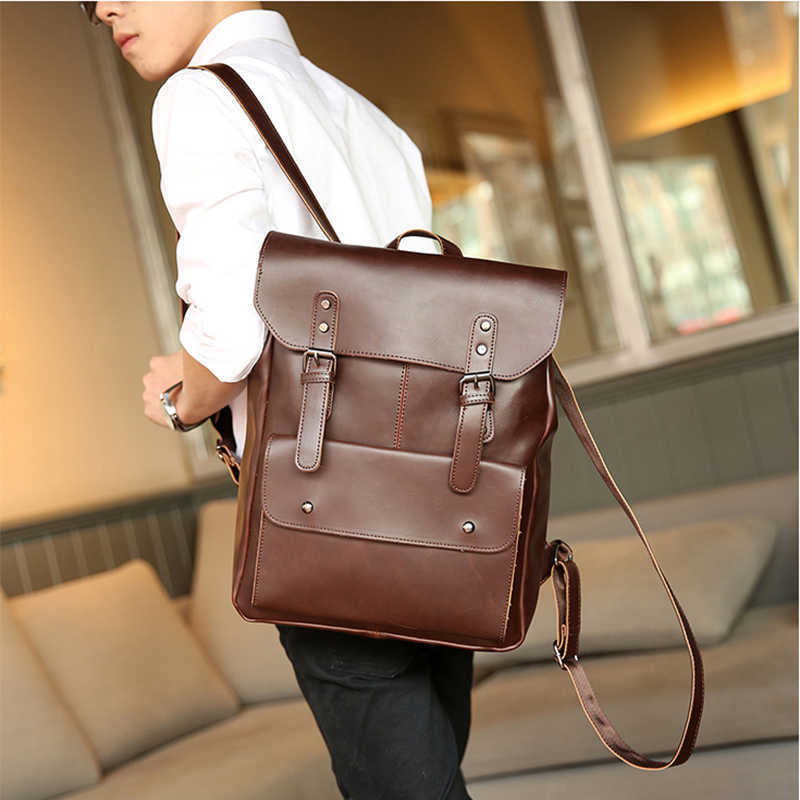 Briefcases Business office Laptop Backpack Men Multifunction School bags Designer PU Leather backbag women Travel bag pack Casual 2310