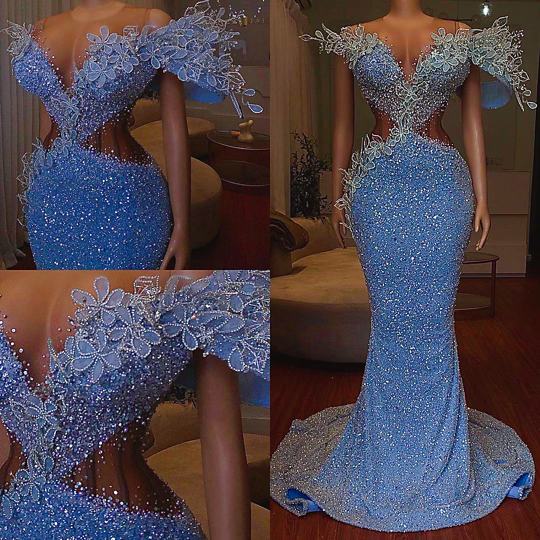2023 Arabic Aso Ebi Luxurious Mermaid Prom Dresses Beaded Crystals Evening Formal Party Second Reception Birthday Engagement Gowns Dress ZJ211