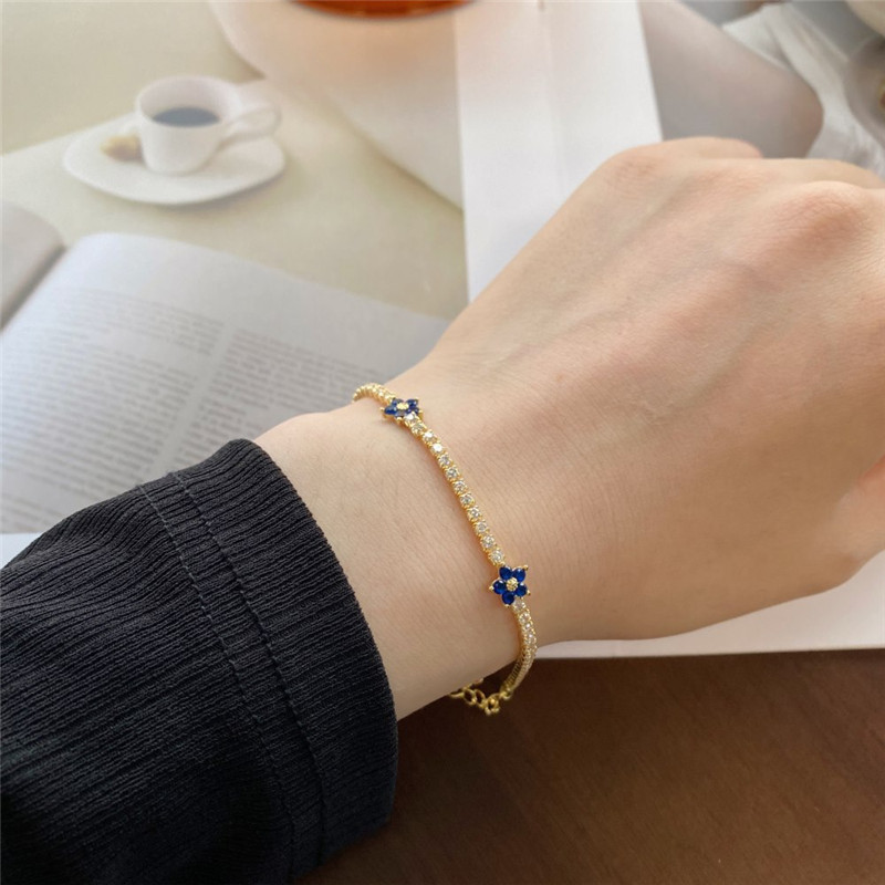 Pulsera de tenis de lujo Diseñador para mujer Flor 925 Joyas de plata esterlina Rosa Azul Verde 5A Cadena de circonio cúbico Encanto Pulsera de diamantes para mujer Caja de regalo