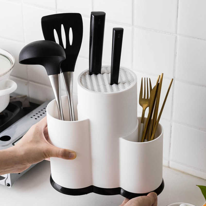 Multifunctionele Gebruiksvoorwerphouder LNIFE Blok PP Bestek Afdruiprek Opbergdoos Lepel Vork Keuken Organizer Rack Keuken Tools224g