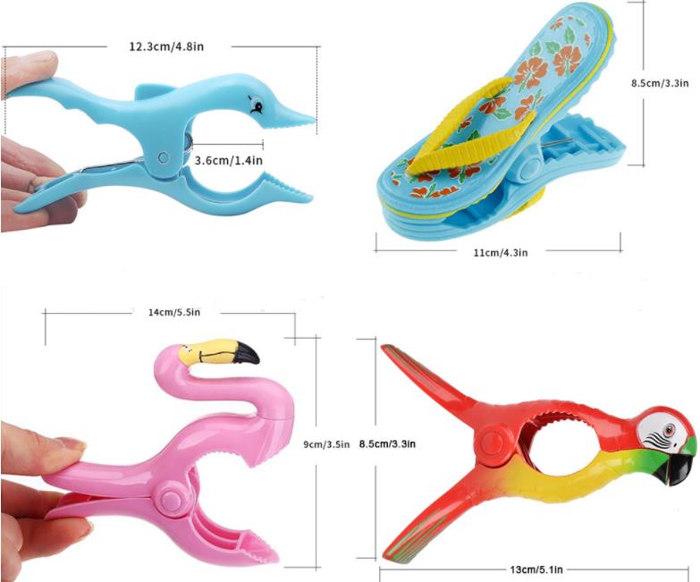 Grote zomerkleding Clip Hook Animal Parrot Dolphin Flamingo Watermeloenvormige strandhanddoek klem om te voorkomen dat de wind schattige plastic kledingpens Clips SN616