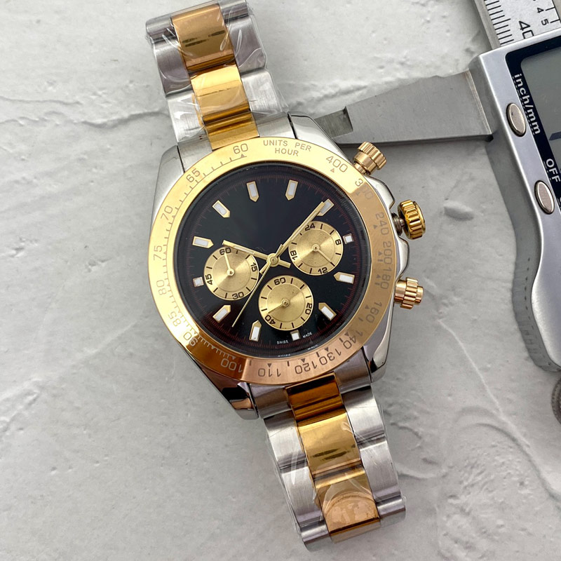 Klassische Luxus-Herrenuhren Top-Marke Männer Gold Designeruhr Mode Stoppuhr Edelstahlband Chronographenwerk Wristwat171I