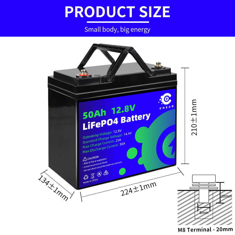 Batterie au lithium-fer à cycle profond LiFePO4 12V 50Ah avec BMS intégré pour camping-car, cabine de camping, système marin hors réseau sans entretien