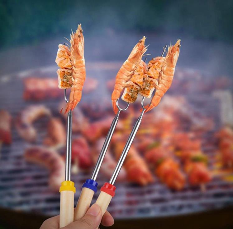 Extendable Marshmallow Roasting Sticks BBQ Tools Stainless Steel Retractible Barbecue Fork Smores Skewers Corn Holders For Camping/Bonfire Fireplace SN4775