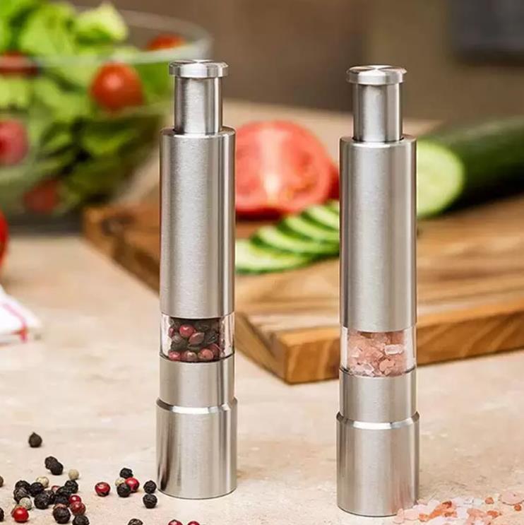 Mills Stainless steel grinder thumb push salt pepper grinding portable manual peppesrs machine spice sauce kitchen tool SN614