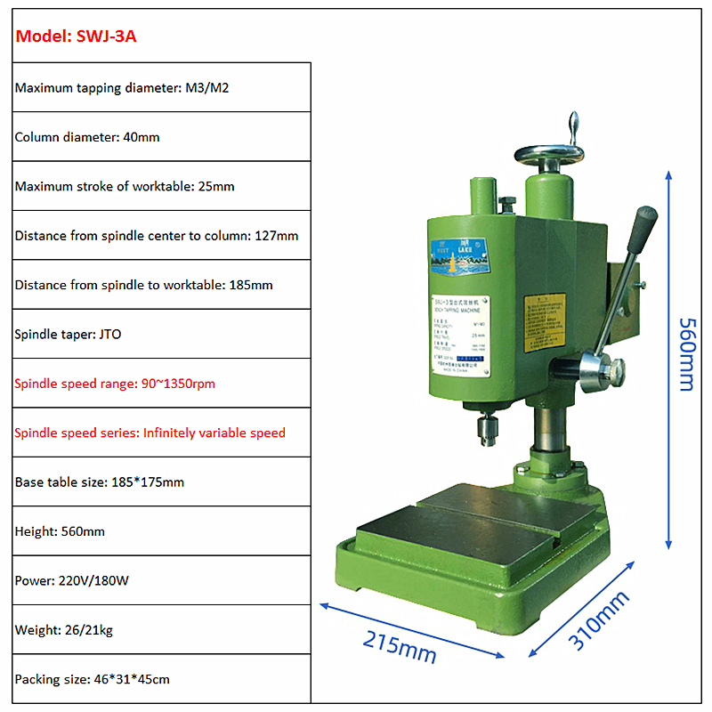 Desktop Tapping Machine Small Industrial-klass Electric Drilling Equipment Mini Milling Bench Drill Wise Fixtur Tapper Tools 220V 110V