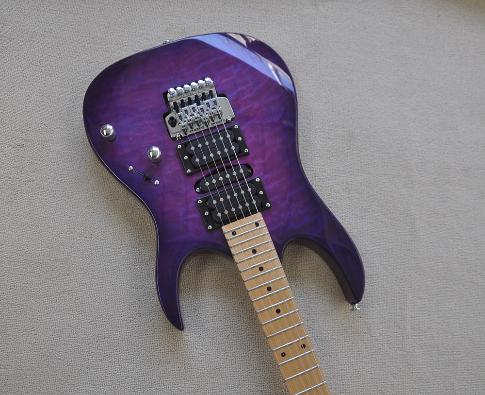 Lila E-Gitarre mit Floyd Rose Quilted Maple Furnier Ahorngriffbrett. Kann nach Wunsch individuell angepasst werden