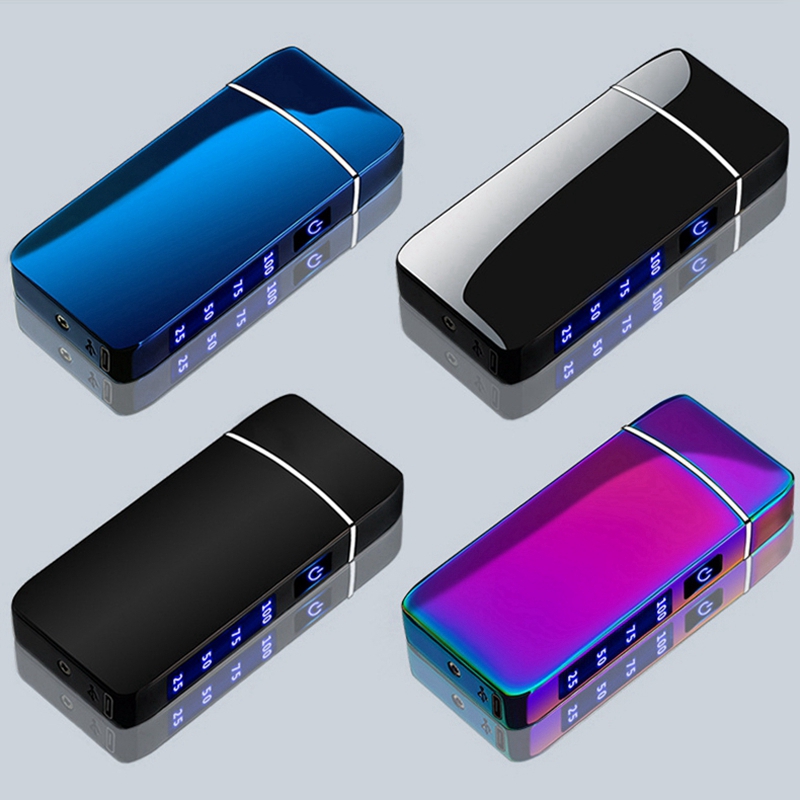 F￤rgglad zinklegering smart dubbel b￥ge l￤ttare kraft display USB laddning vindt￤t torr ￶rt tobak cigaretth￥llare cigarhandr￶rs r￶kande t￤ndare