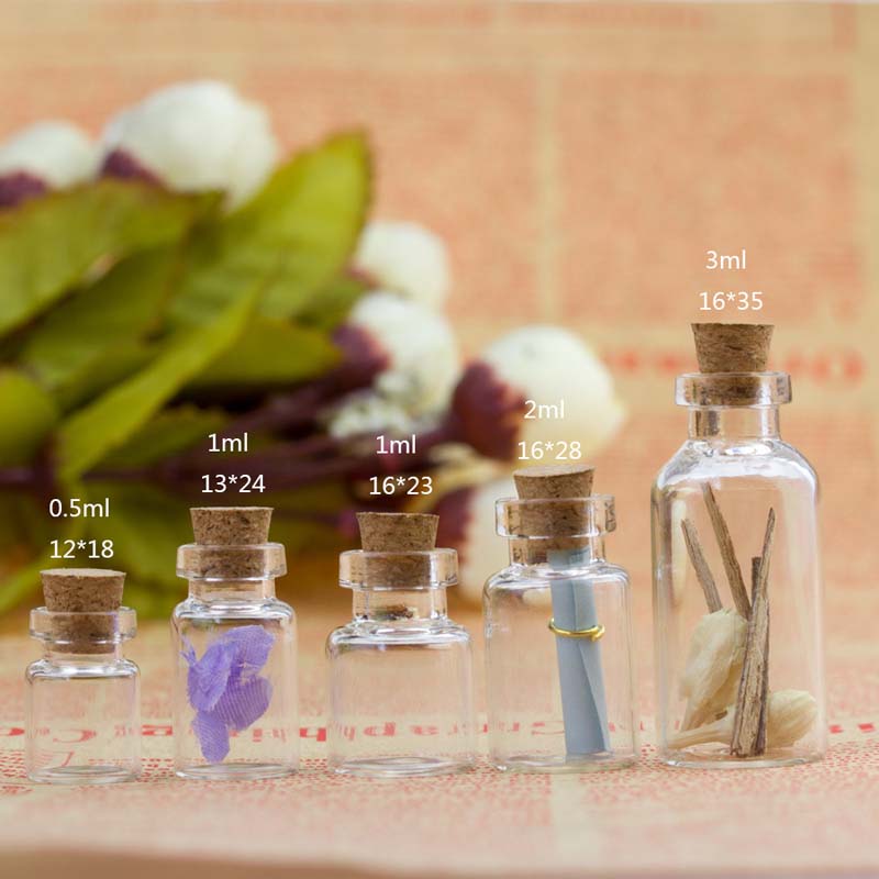 0.5ml 12x18mm Hot Fashion Small Packaging Bottle Cute Mini Wishing Cork Stopper Glass Bottles Vials Jars 1ml 2ml 3ml 5ml Clear Containers