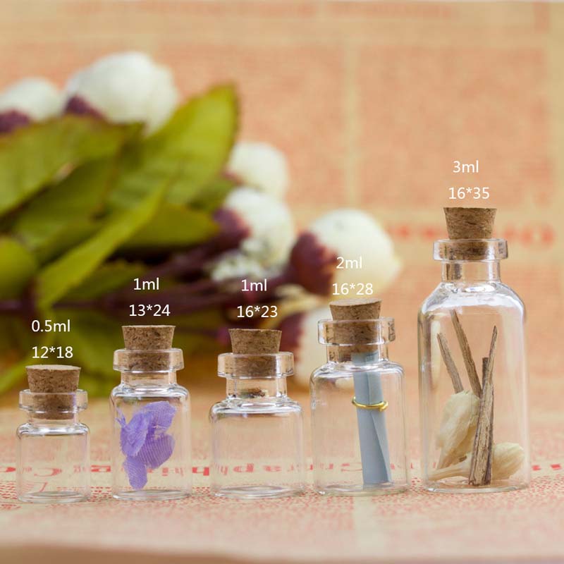 100 st 0,5 ml 12x18mm Hot Fashion Small Packaging Bottle Cute Mini Wishing Cork Stopper Glasflaskor Injektionsflaskor 1 ml 2 ml 3 ml 5 ml Klar behållare