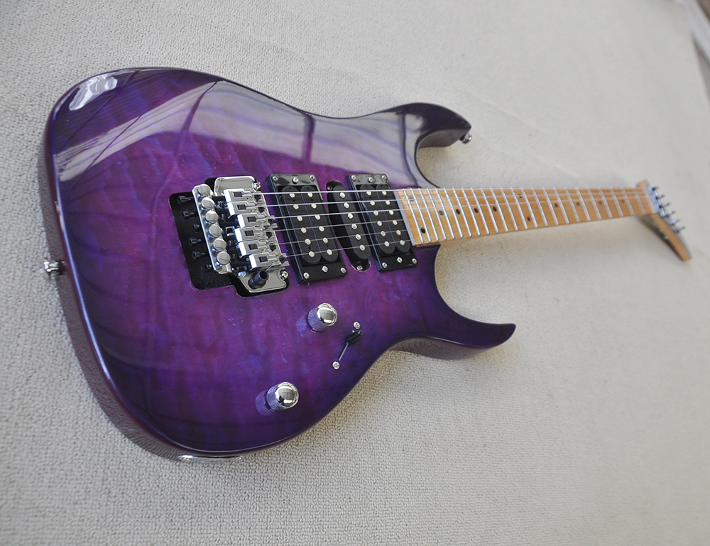 Lila E-Gitarre mit Floyd Rose Quilted Maple Furnier Ahorngriffbrett. Kann nach Wunsch individuell angepasst werden