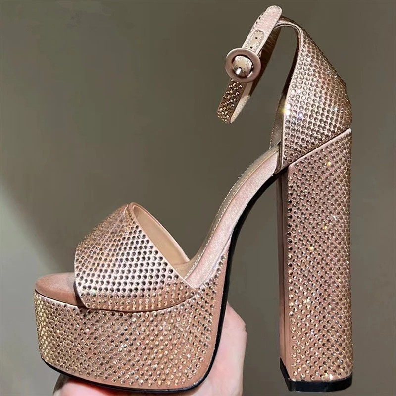 Thick Sole Crystal Super High Heel Rome Sandals Women Fashion Week Platform Pumps Shoes Summer Luxury Wedding Shoes