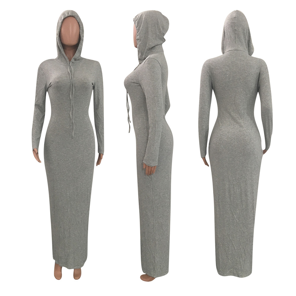 Designer Knitted Rib Dresses Women Fall Winter Long Sleeve Hooded Dress Plus Size 2X Casual Solid Ribbed Skirts Long Style Bodycon Party Dress Wholesale Clothes 8549