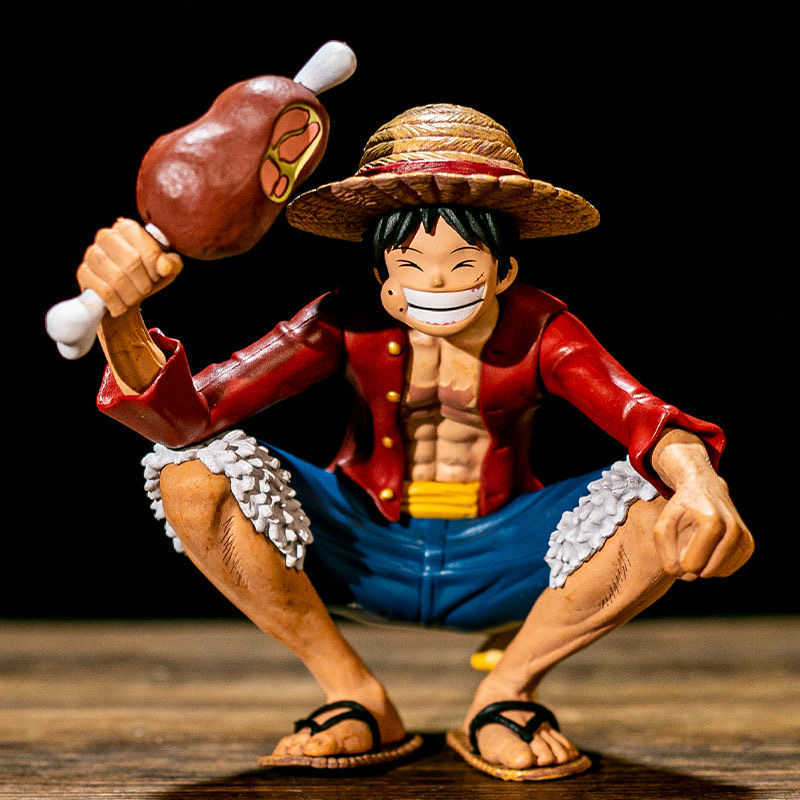 Action Toy Figures One Piece Mangaanime Figure Squatting Eat Ham Monkey D Luffy Portgas D Ace PVC Action Figur Model Toys for Children Gift T230105