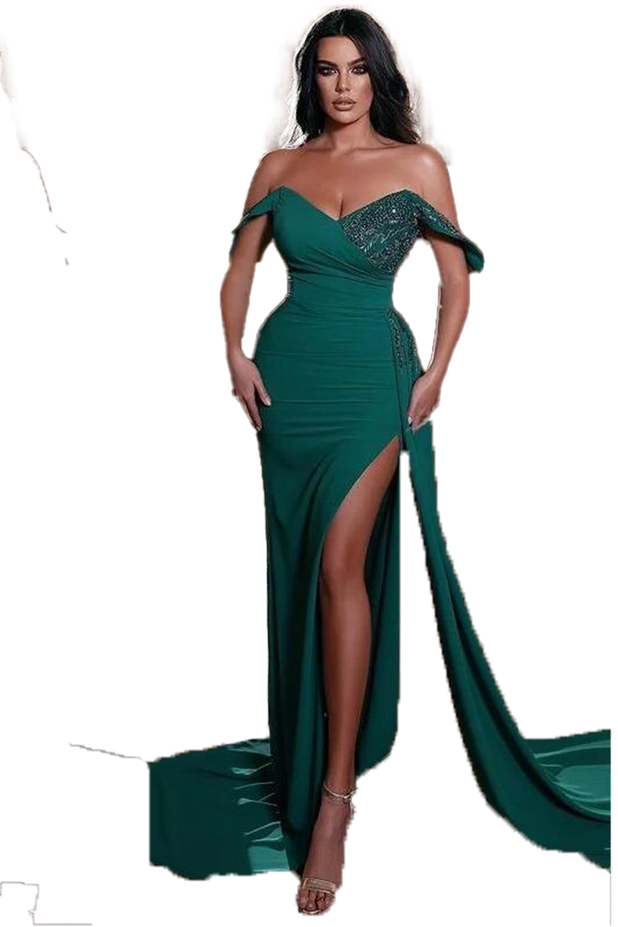 Sexy Mermaid Prom Dresses for Women Plus Size Off Shoulder Pearls Beaded Pleats High Side Split Floor Length Formal Wear Evening Gowns Pageant Celebrity Gowns