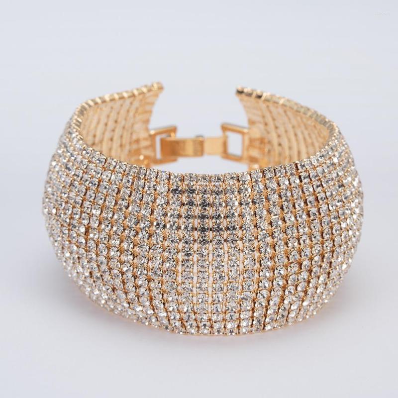 Bracelets à maillons TREAZY luxe 15 rangées strass Bracelet en cristal complet pour les femmes de mariage de mariée couleur or argent Statement2172