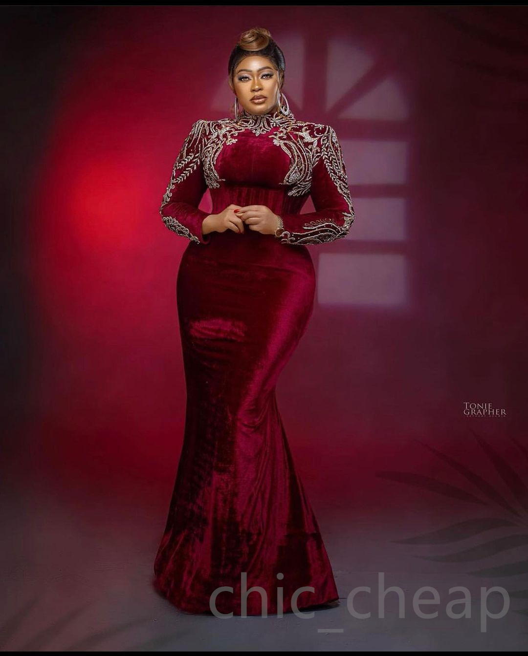 2023 Arabic Aso Ebi Burgundy Mermaid Prom Dresses Lace Velvet Evening Formal Party Second Reception Birthday Engagement Bridesmaid Gowns Dress ZJ432