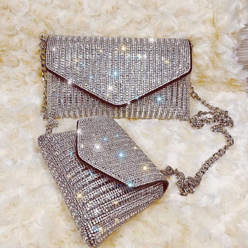 Cross Body Rhinestone Evening Bag Lyx Designer Handväskor för kvinnor 2022 PU-läderväskor Sommartjejer Kedja Clutch Axelväskor X230106