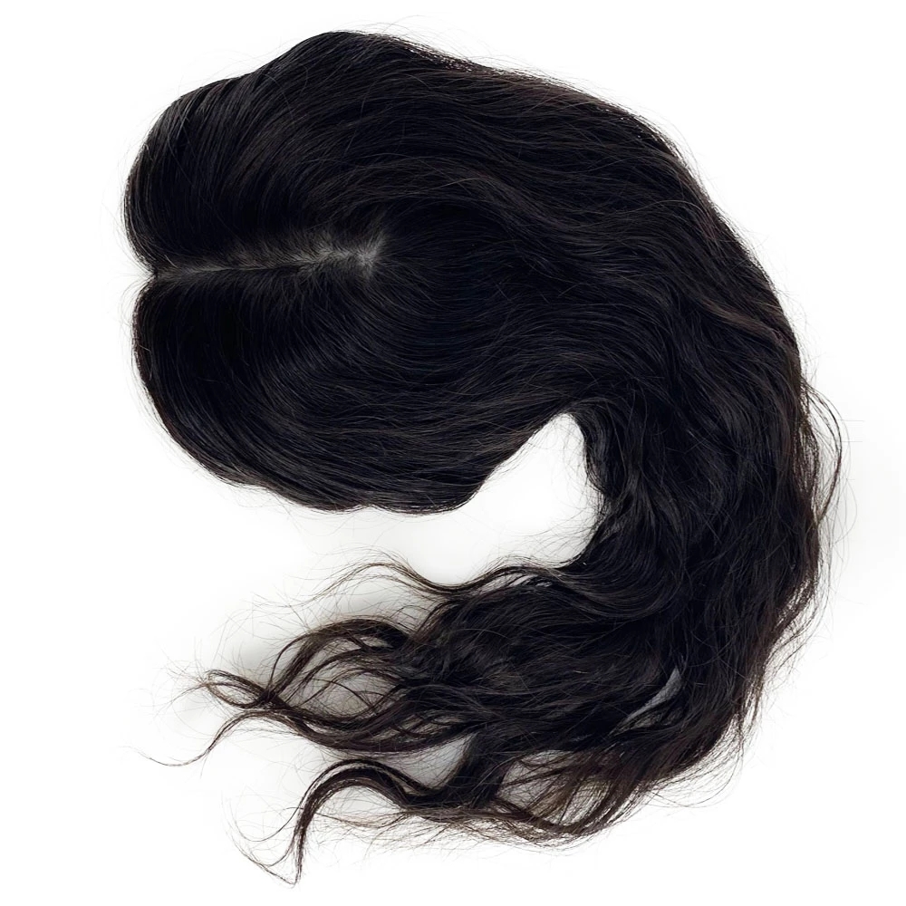 Topper de cabelo humano virgem brasileiro base de pele de seda para mulheres com 4 grampos no cabelo peruca ondulada fina peruca couro cabeludo real top marrom ou preto