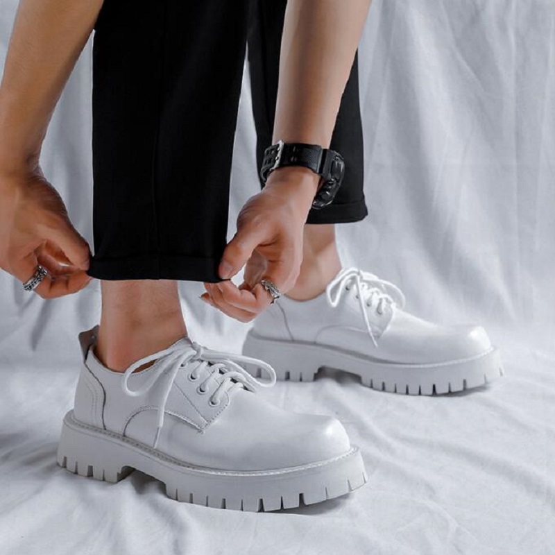 Męskie buty skórzane mężczyźni 2023 nowa masywna platforma retro robotnicze