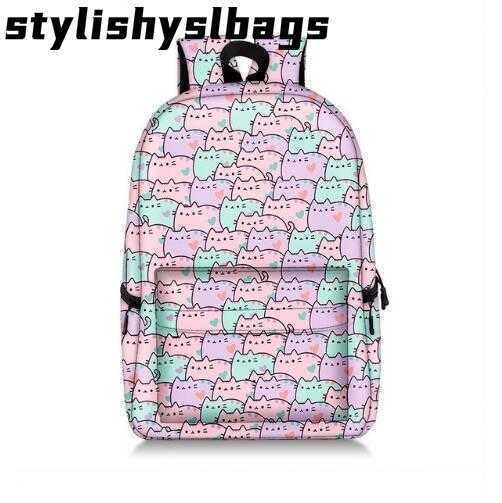 Kvällspåsar Kvällspåsar Pushen Cat Printing ryggsäck Anime Kaii Bag School Bag Backpack Nylon Travel Rucks Cartoon School BA290S