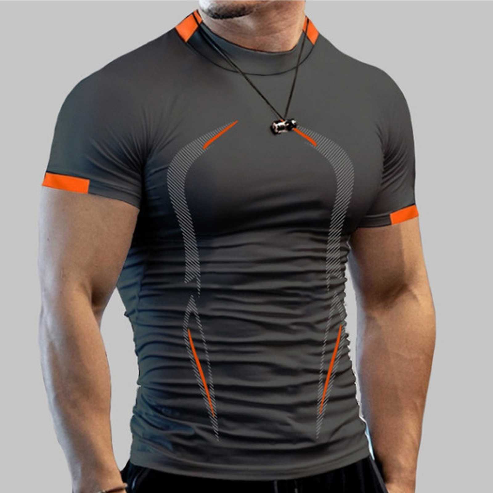 Gym Shirt Sport T-Shirts Men round neck Quick Dry Running Shirt Men Workout Tees Fitness Tops Oversized Short Sleeve T-shirt Clothes