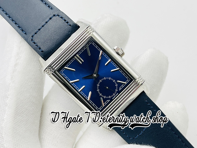 MGF Reverso Tribute Duoface MG3988482 MENS WATCH 854A/2 MEKANISK HAND-Winding Dual Time Zone stålfodral Blue Dial Läderband Super V2 Edition Eternity Watches