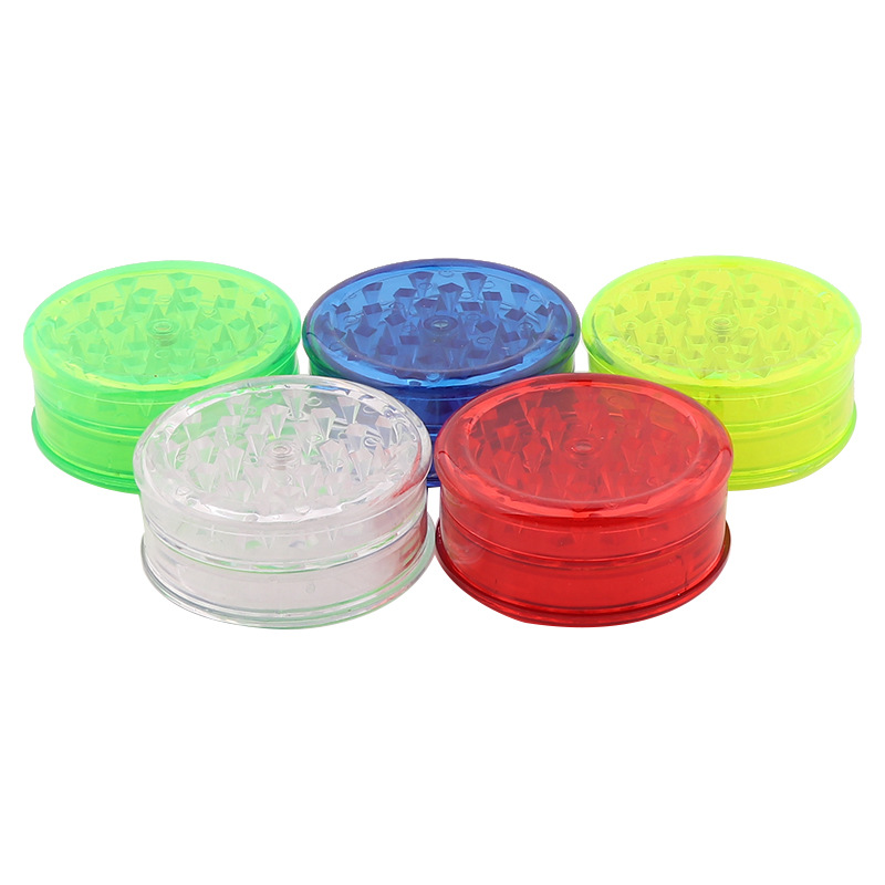 Nieuwe rookaccessoires 60 mm 3 -delige kleurrijke plastic kruidenmolen voor het roken van tabakslijsten met groen rood blauw Clear FY2142 Groothandel