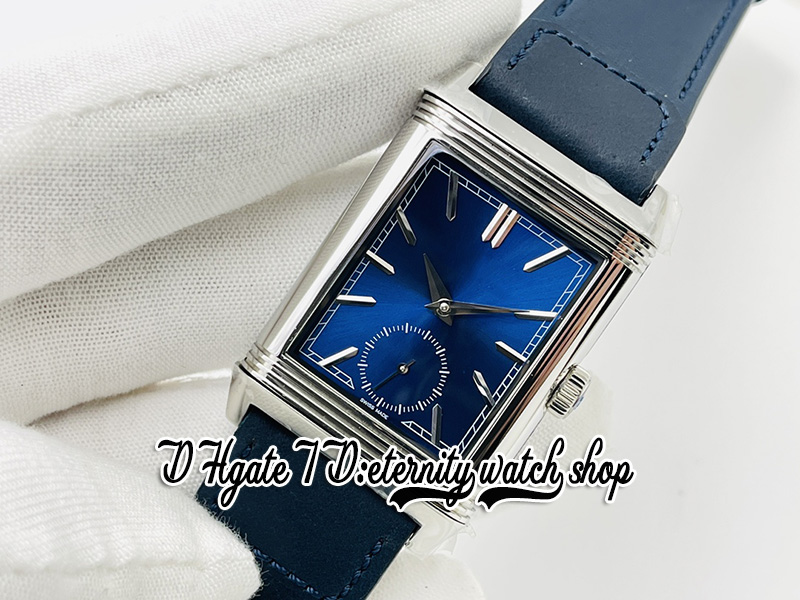 MGF Reverso Tribute Duoface mg3988482 Montre pour homme 854A/2 Mécanique à remontage manuel Double fuseau horaire Boîtier en acier Cadran bleu Bracelet en cuir Super V2 Edition montres éternité