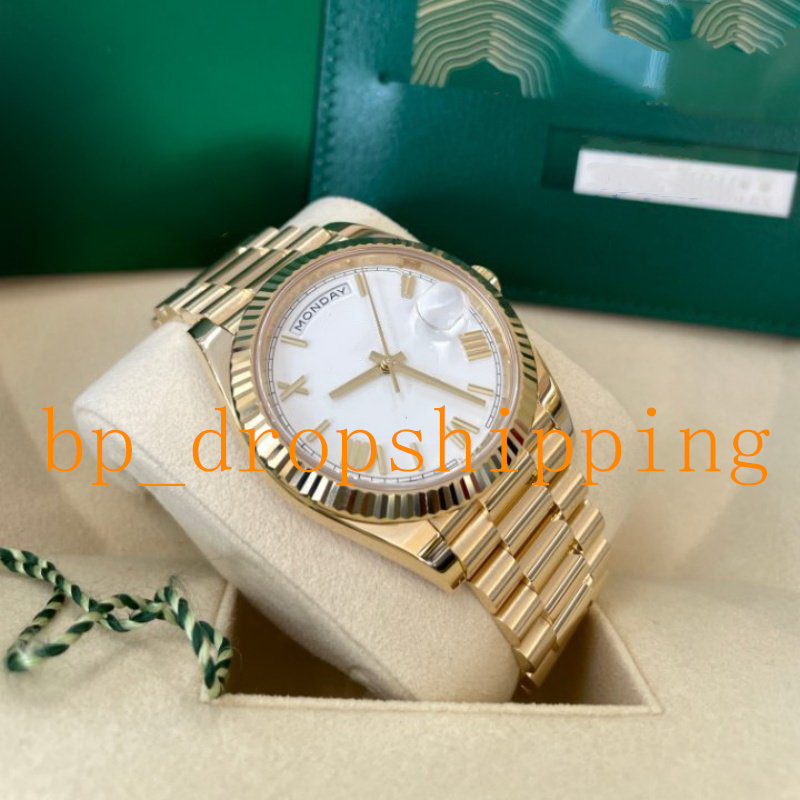 Orologio da uomo maschile bianco 41 mm day-date 18k oro sundust romano ref 228238 automatico invapphire meccanico Presidente di vetro uomo polso orologio 296a