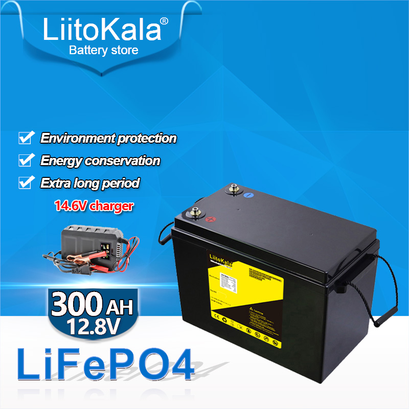 Liitokala 12V 300AH LifePo4 Batteripaket BMS Litium Power Batterier 4000 cykler för 12,8V RV-campare Golfvagn off-road off-grid solvinden