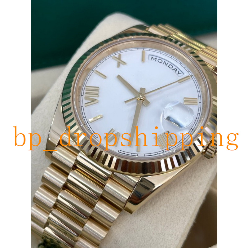 Orologio da uomo maschile bianco 41 mm day-date 18k oro sundust romano ref 228238 automatico invapphire meccanico Presidente di vetro uomo polso orologio 296a