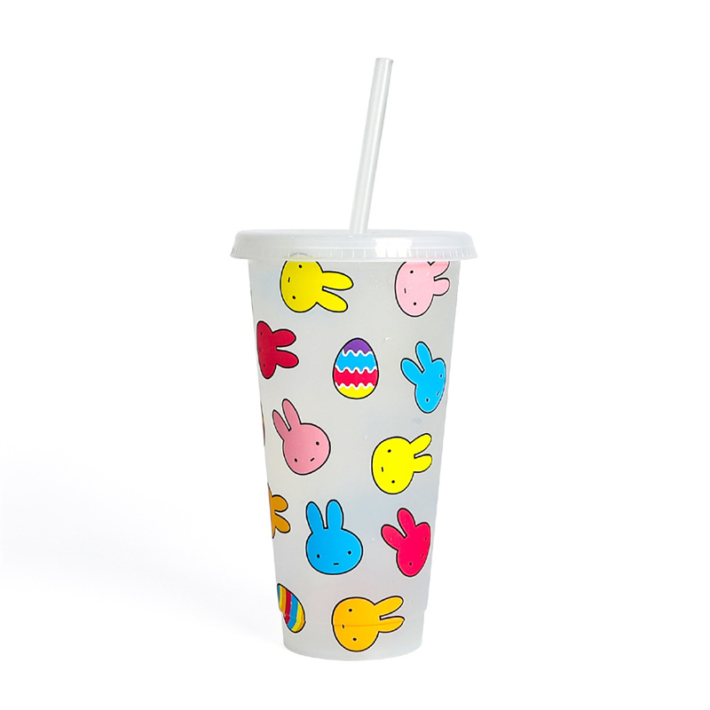 Copas de copo de cor troca de cor da Páscoa com tampas de palha 24 oz de plástico reutilizável copos para bebida gelada