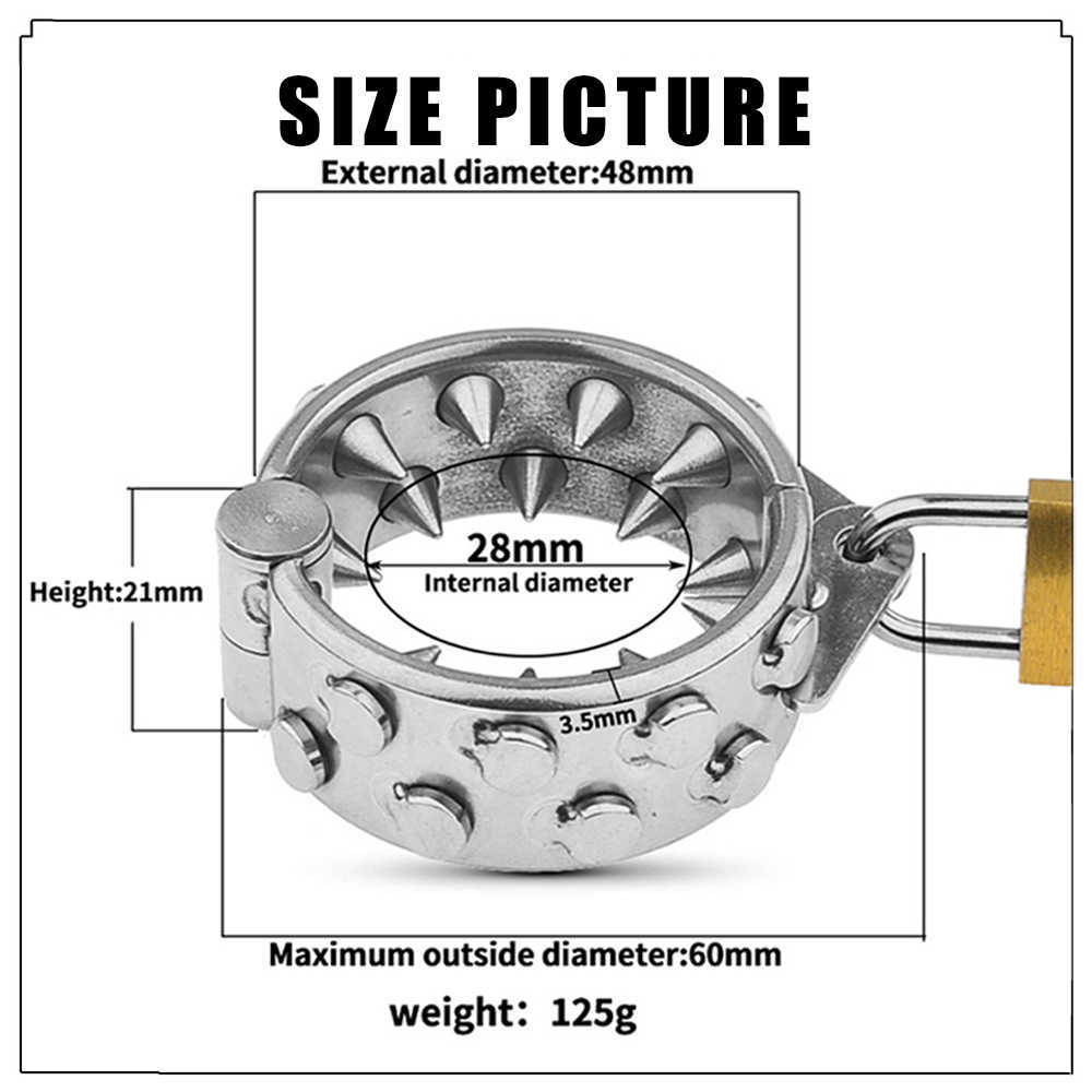 Articoli di bellezza 18 Denti Spike Anello del pene Ciondolo scroto Cintura di castità maschile Cazzo di metallo BDSM Gear Giocattolo sexy uomo Cbt Acciaio inossidabile