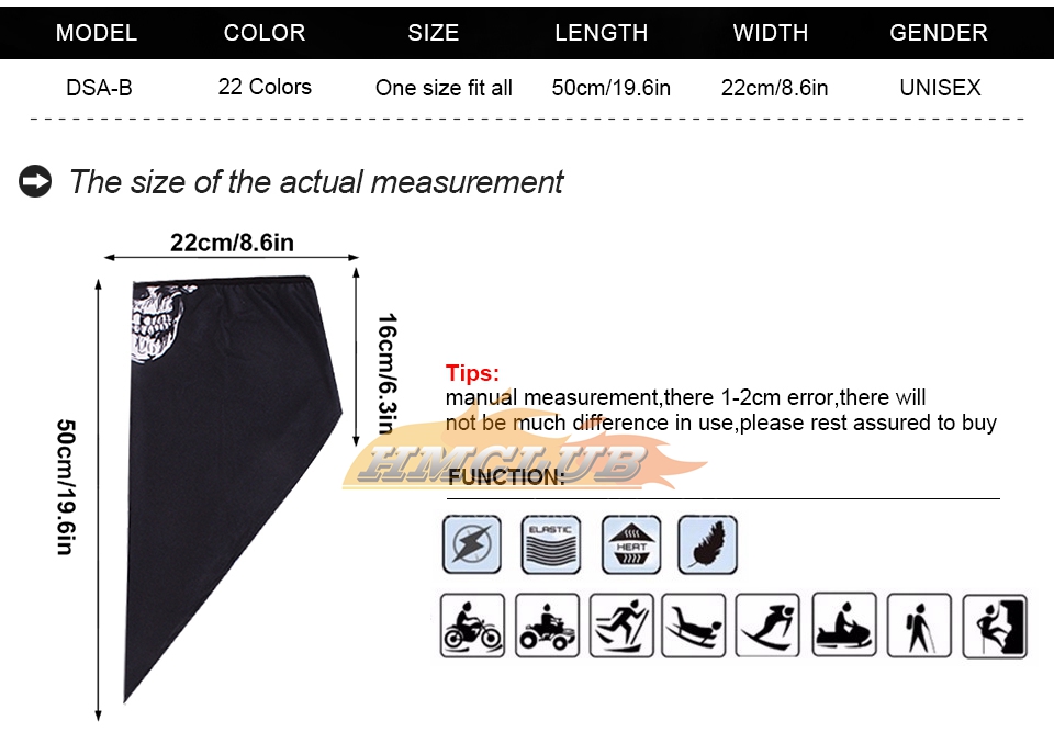 Mzz36 triangel skalle spöke balaclava motorcykel ansiktsmask täcker nacke gaiter rör halsduk moto motorcykel bandana huvudvakt pannband män