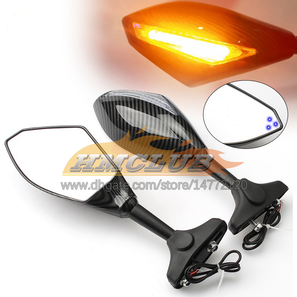 2 X Motorcycle LED Turn Lights Side Mirrors For KAWASAKI NINJA ZZR 600 05-08 ZZR600 05 06 07 08 2005 2006 2007 2008 Carbon Turn Signal Indicators Rearview Mirror 